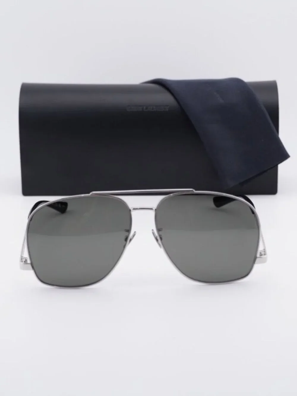 Saint Laurent SL653/F LEON 001 Aviator Sunglasses - Silver / Grey